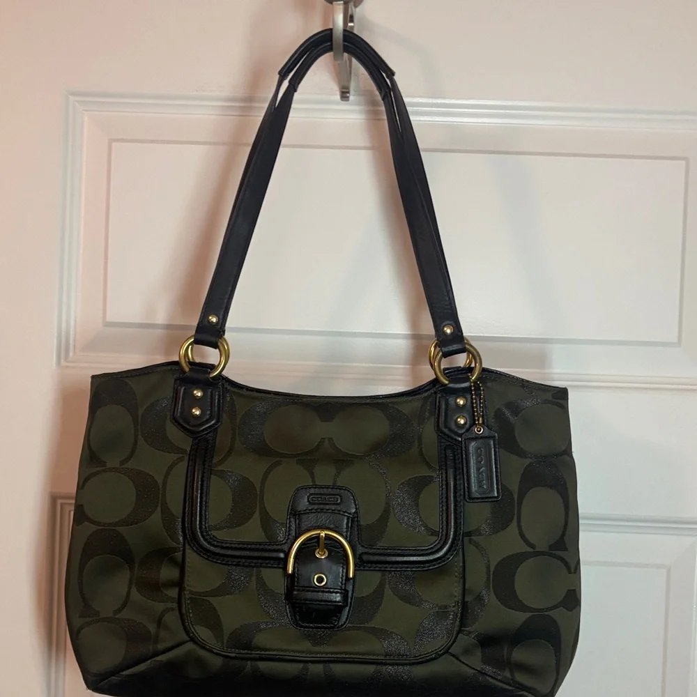 VTG Coach Campbell Signature Metallic Green Carryall Satchel Shoulder Bag F26246 - Picture 3 of 16